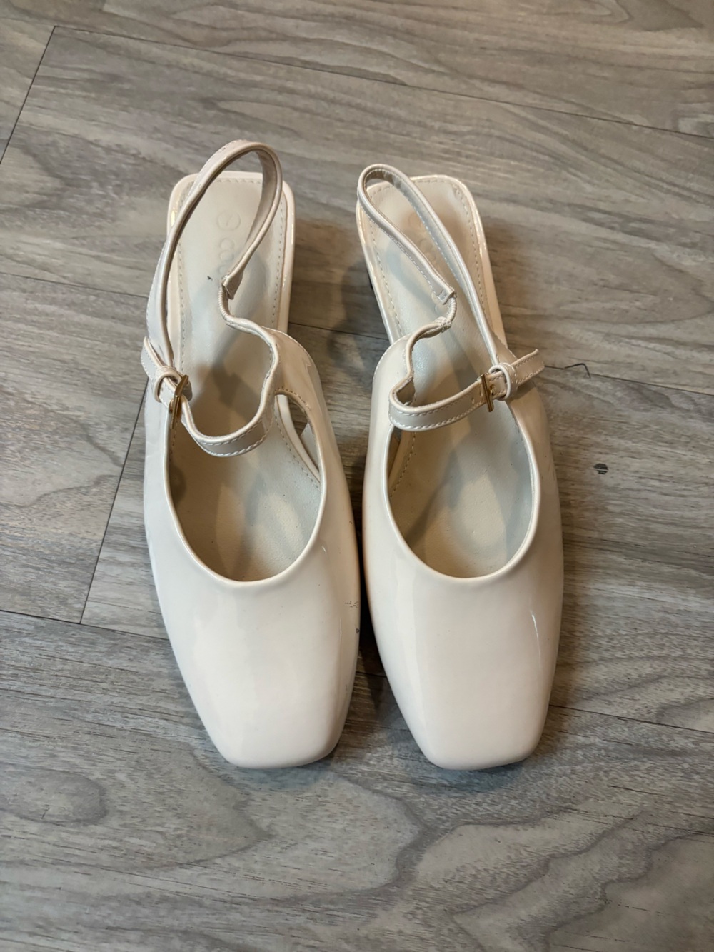 Women's Cream Square-Toe Slingback Flats with Buckle